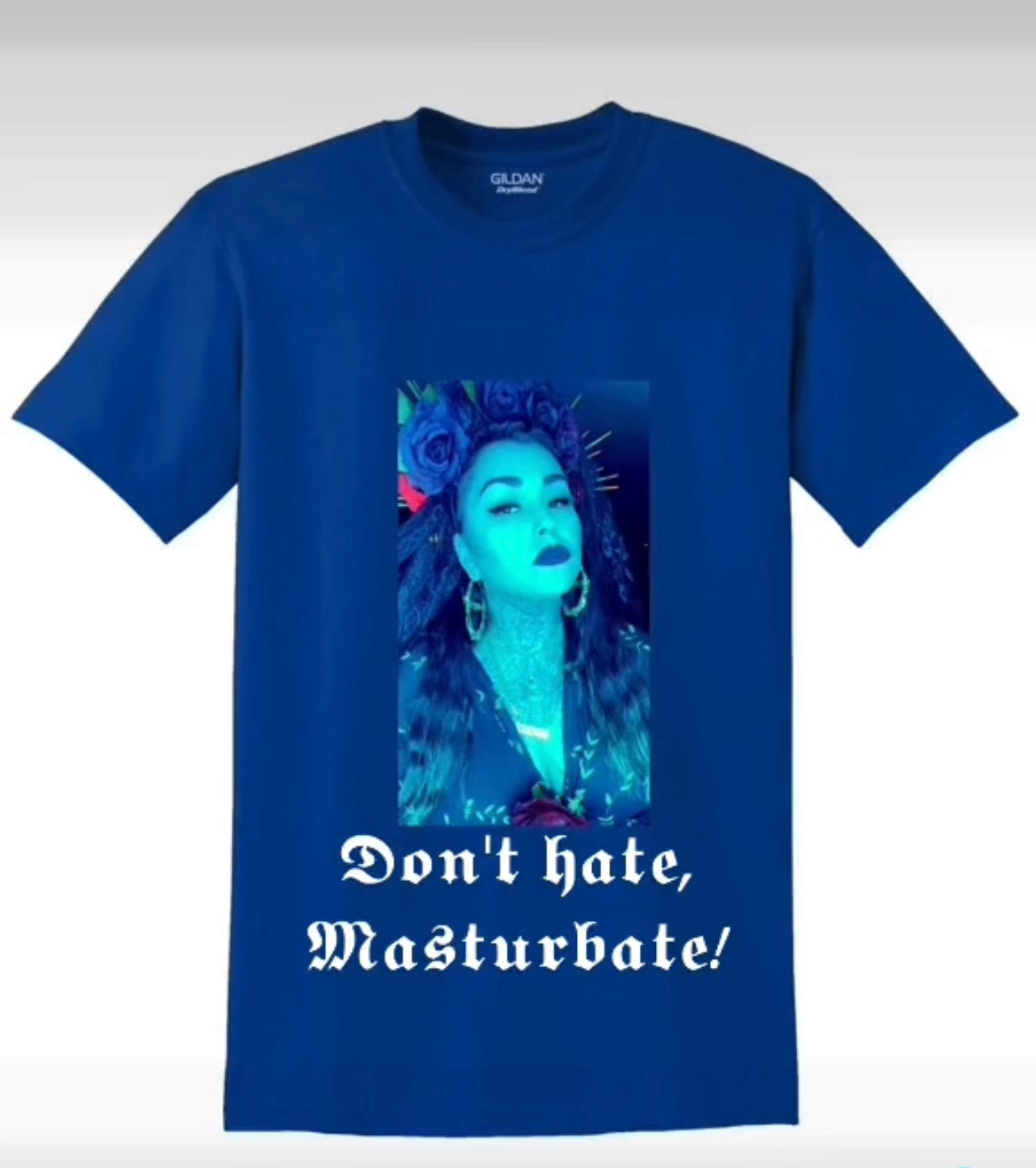 blue don't hate masturbate t-shirt