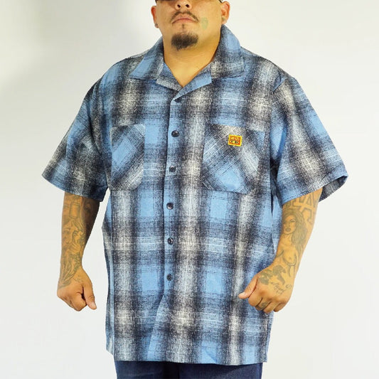 FB County Flannel — Sky/Black/White