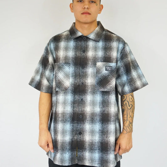 FB County Flannel — Black/Sky/White