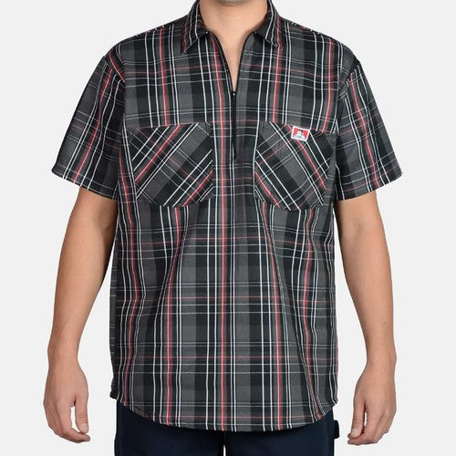 Ben Davis Plaid ½ Zip — Black/Red