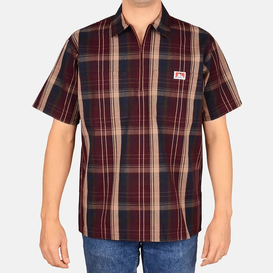 Ben Davis Plaid ½ Zip — Burgundy