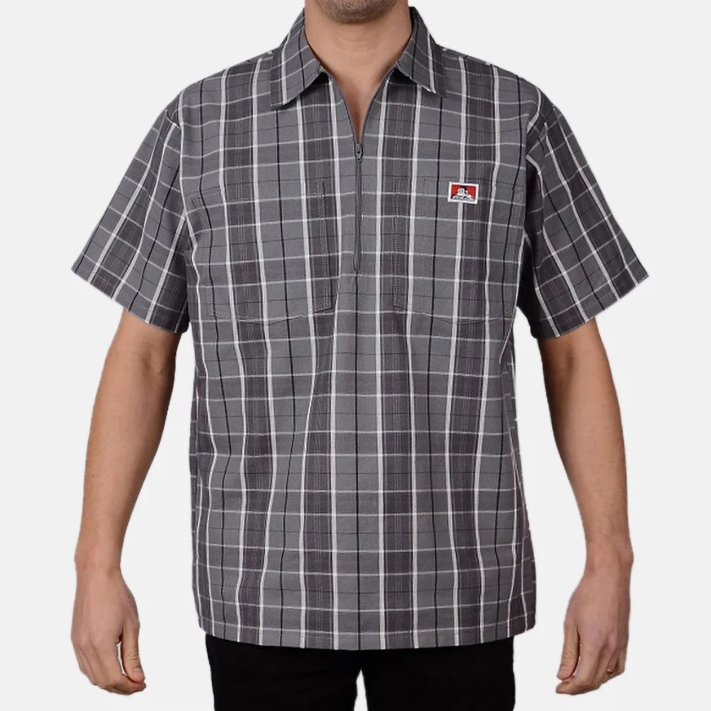 Ben Davis Plaid ½ Zip — Grey/Black