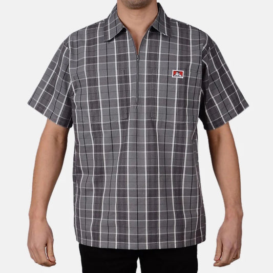 Ben Davis Plaid ½ Zip — Grey/Black