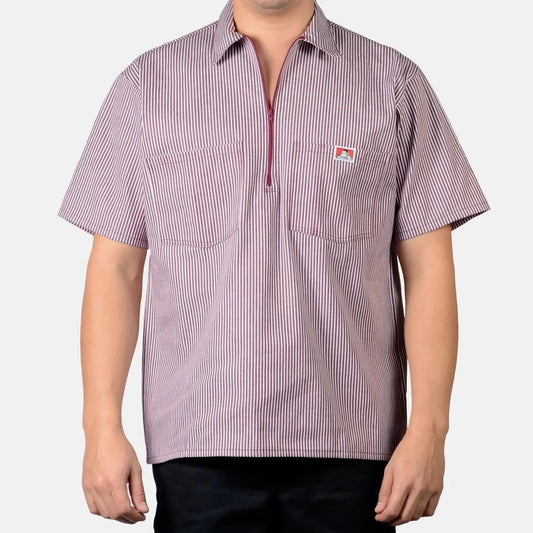 Ben Davis Striped ½ Zip — Burgundy Stripe